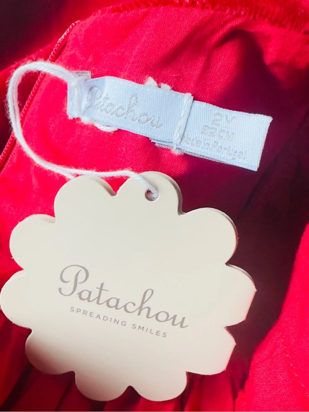 PATACHOU Baby Girls Red Velvet & Lace Bib Collar 24 Months NEW WITH TAG